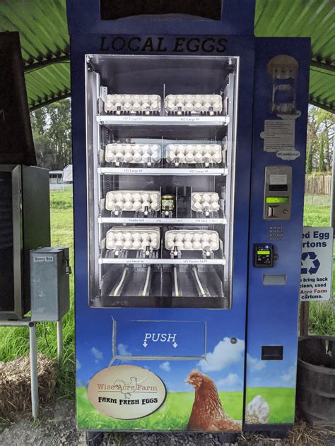 Egg vending machine - Most people stop in at Brightside Poultry, an egg farm on a busy B.C. highway, to buy eggs. And while they might marvel at being able to buy those eggs from a fully automated vending machine using their credit card, they’re likely unaware of the many other innovations that are also part of Richard and Jacqueline Boer’s layer farm.